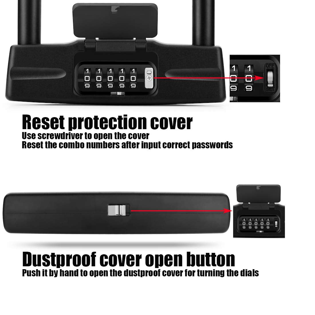 Ushake Bicycles U Lock, Heavy Duty Bike Scooter Motorcycles Combination Lock Gate Lock For Anti Theft (Black 14Mm Chackle)