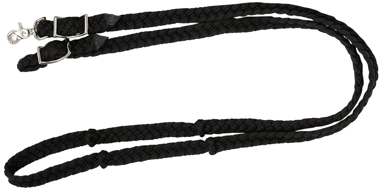 Tough 1 Knotted Cord Roping Reins, Black