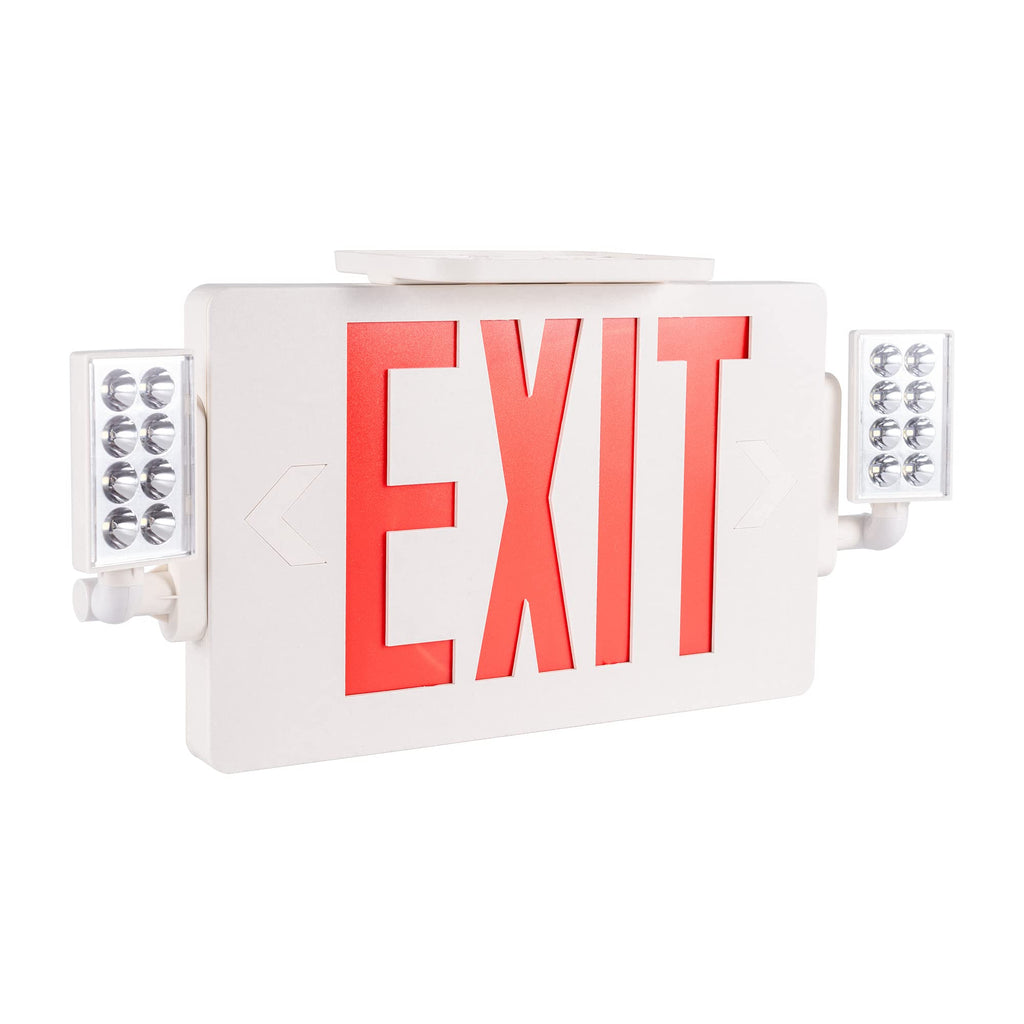 Gruenlich Led Combo Emergency Exit Sign With 2 Adjustable Head Lights And Double Face, Back Up Batteries- Us Standard Red Letter