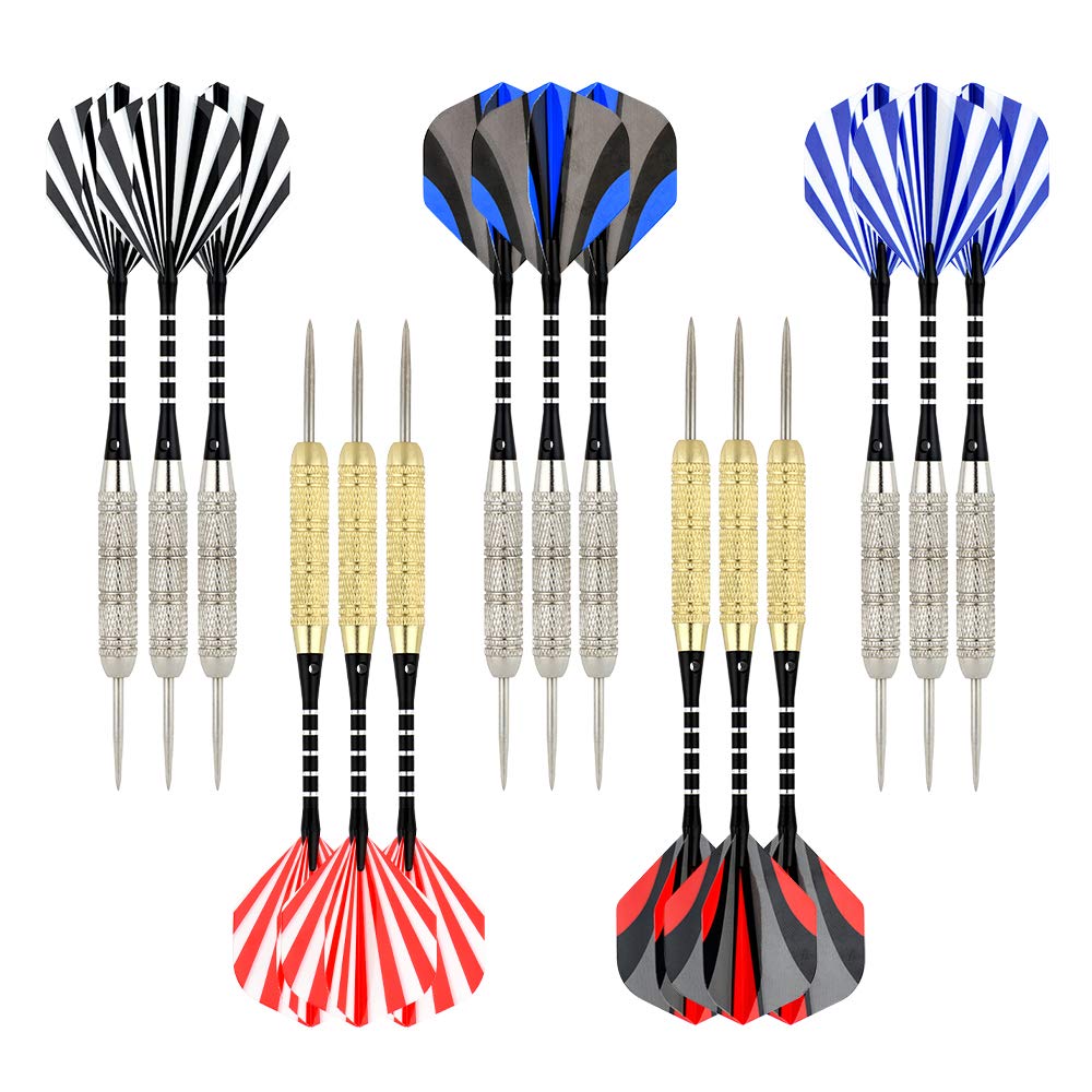 Linkvisions Steel Tip Darts Set, 18 Grams, 15 Pack Steel Barrels