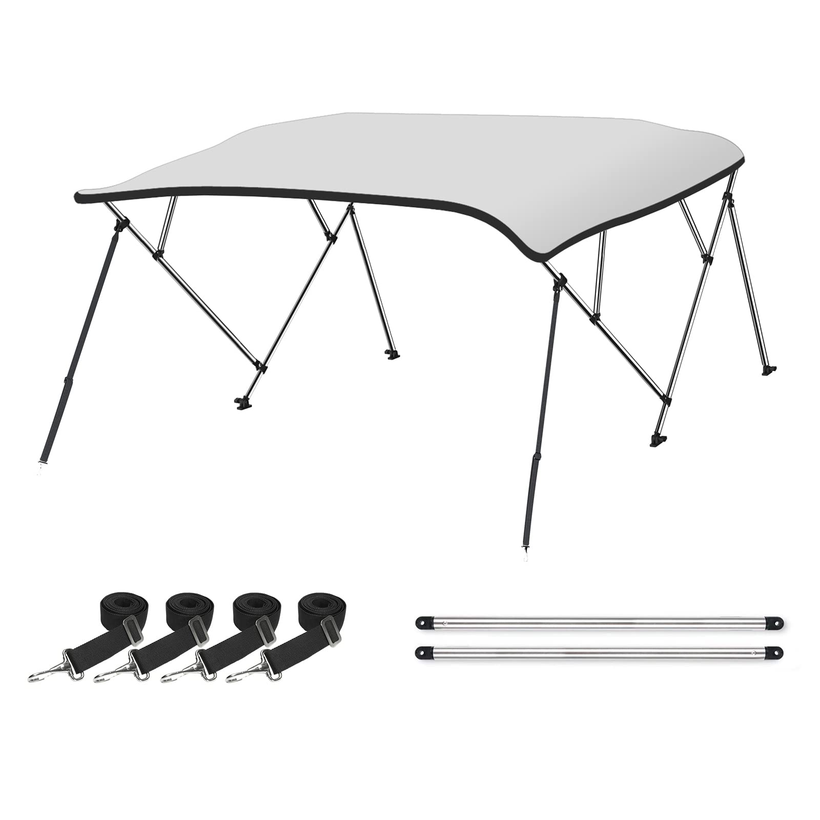 Naviskin White 4 Bow 8L X 54 H X 91-96 W Bimini Top Cover Includes Mounting Hardwares,Storage Boot With 1 Inch Aluminum Frame