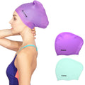 Keary 2 Pack Silicone Swim Cap For Long Hair Women Girls Waterproof Pool Swimming Cap Cover Ears To Keep Your Hair Dry, 3D Ergon