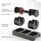 Skok 55 Lbs Pair Adjustable Dumbbells Set, Adjustable Weights Dumbbells Set For Men And Women With Anti-Slip Fast Adjust Weight