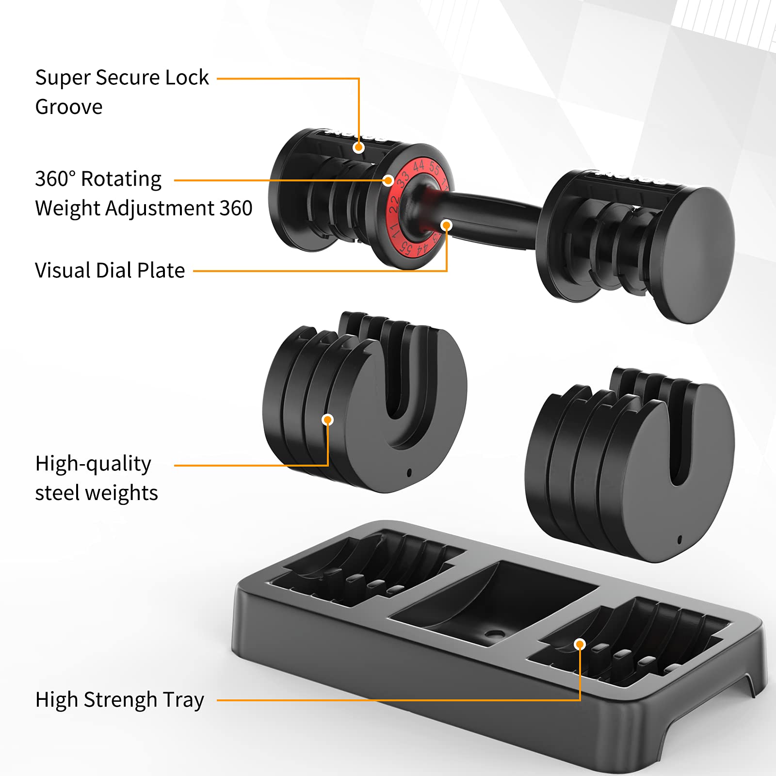 Skok 55 Lbs Pair Adjustable Dumbbells Set, Adjustable Weights Dumbbells Set For Men And Women With Anti-Slip Fast Adjust Weight