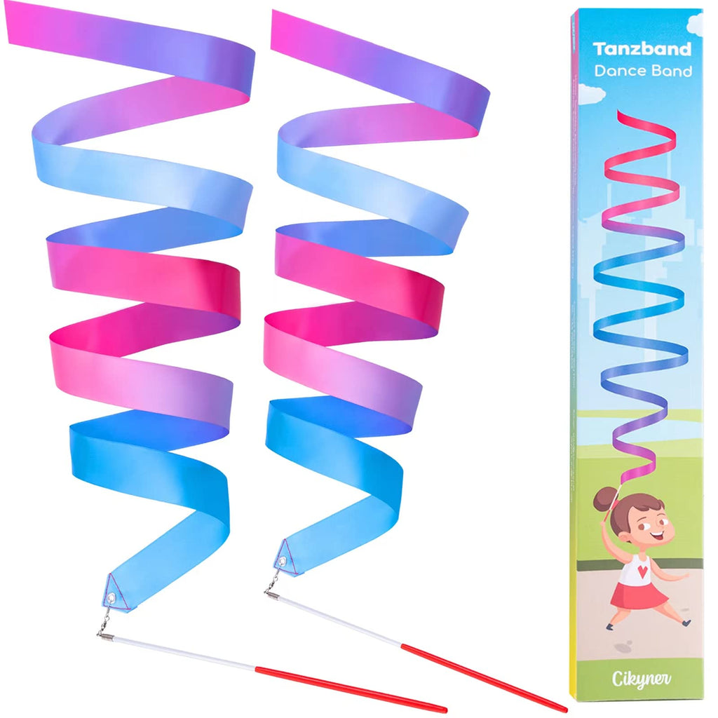 Cikyner Gymnastics Ribbon, 2 Pack Colorful Gymnastics Band With Stick, Dance Band Children Rainbow Band For School And Home Game