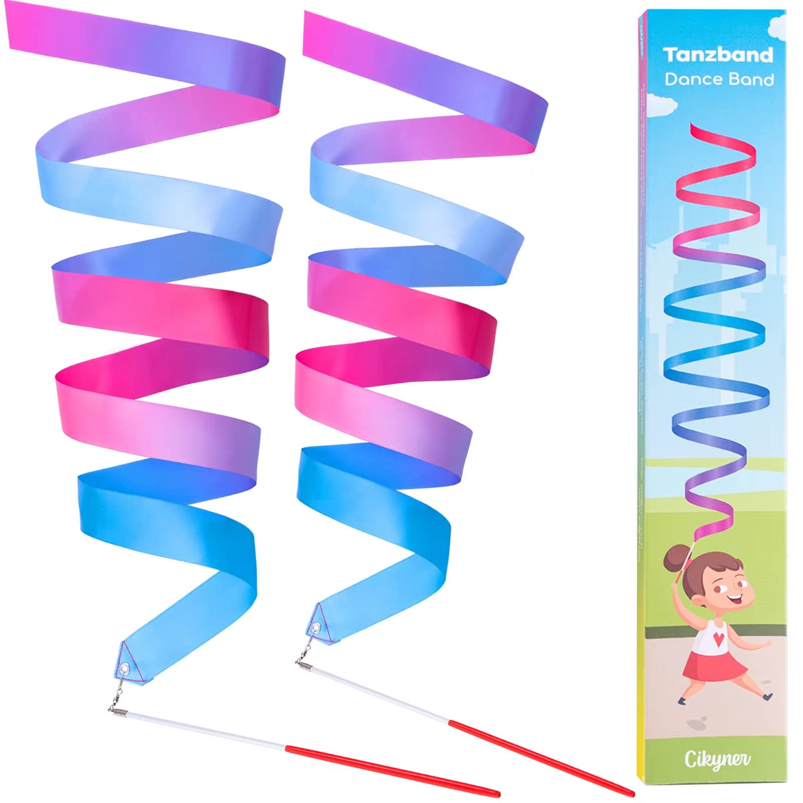 Cikyner Gymnastics Ribbon, 2 Pack Colorful Gymnastics Band With Stick, Dance Band Children Rainbow Band For School And Home Game