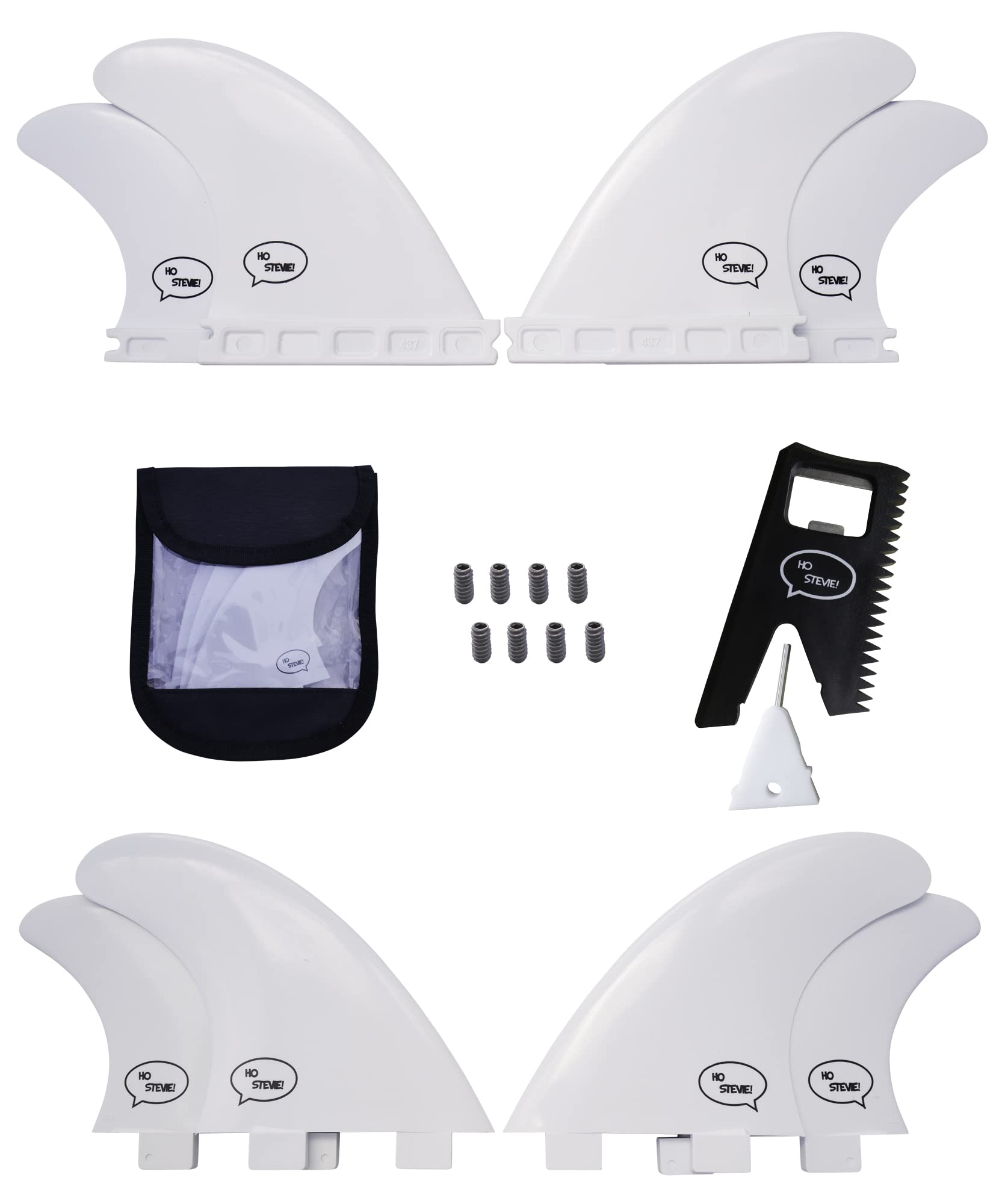 Ho Stevie! Frp Quad (4) Surfboard Fins - Stronger Than Regular Nylon Fins - Includes Fin Bag, Screws, Wax Comb And Fin Key (Whit