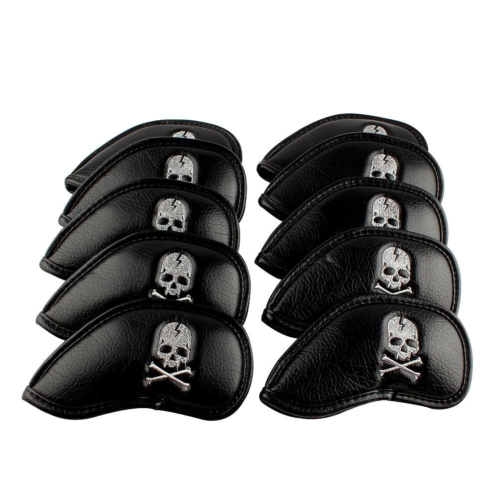Craftsman Golf 10pcs Black Skull Thick Pu Synthetic Leather Golf Iron Head Covers Set Headcover Skull Fit All Brands Callaway, P