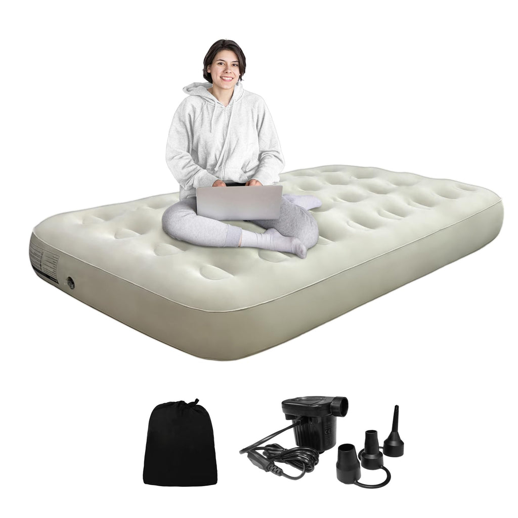 Miyuexin Twin Air Mattress With Fast Inflating Pump, Blow Up Mattress Of Wave Flocked Top, Durable Air Bed For Home, Camping & G
