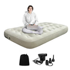 Miyuexin Twin Air Mattress With Fast Inflating Pump, Blow Up Mattress Of Wave Flocked Top, Durable Air Bed For Home, Camping & G