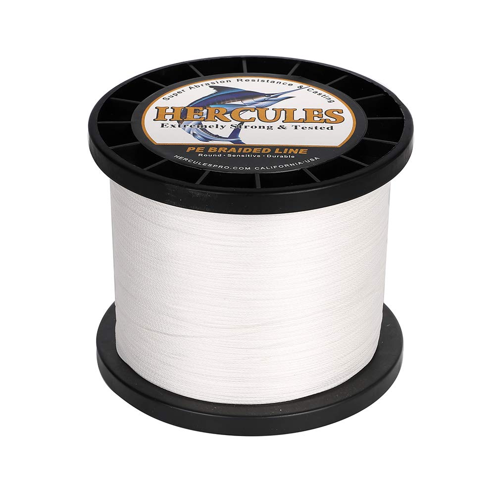 Hercules Braided Fishing Line 1500M 1640Yds 10Lbs-200Lbs Pe Superline 8 Strands (White 120Lb/54.5Kg 0.58Mm)