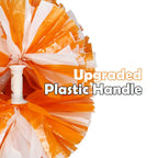 Hooshing 2Pcs Pom Poms Cheerleading Orange And White Pompoms With Baton Handle For Team Spirit Sports Dance Cheering Girls Kids