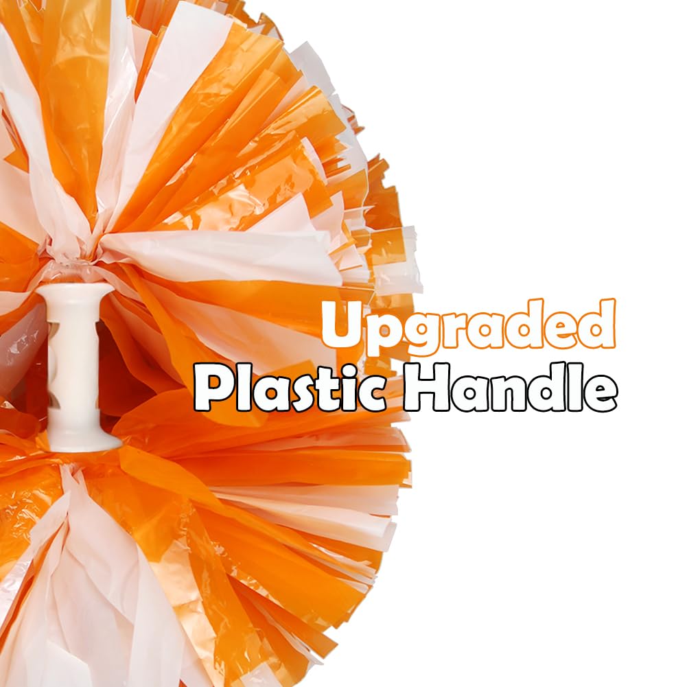 Hooshing 2Pcs Pom Poms Cheerleading Orange And White Pompoms With Baton Handle For Team Spirit Sports Dance Cheering Girls Kids