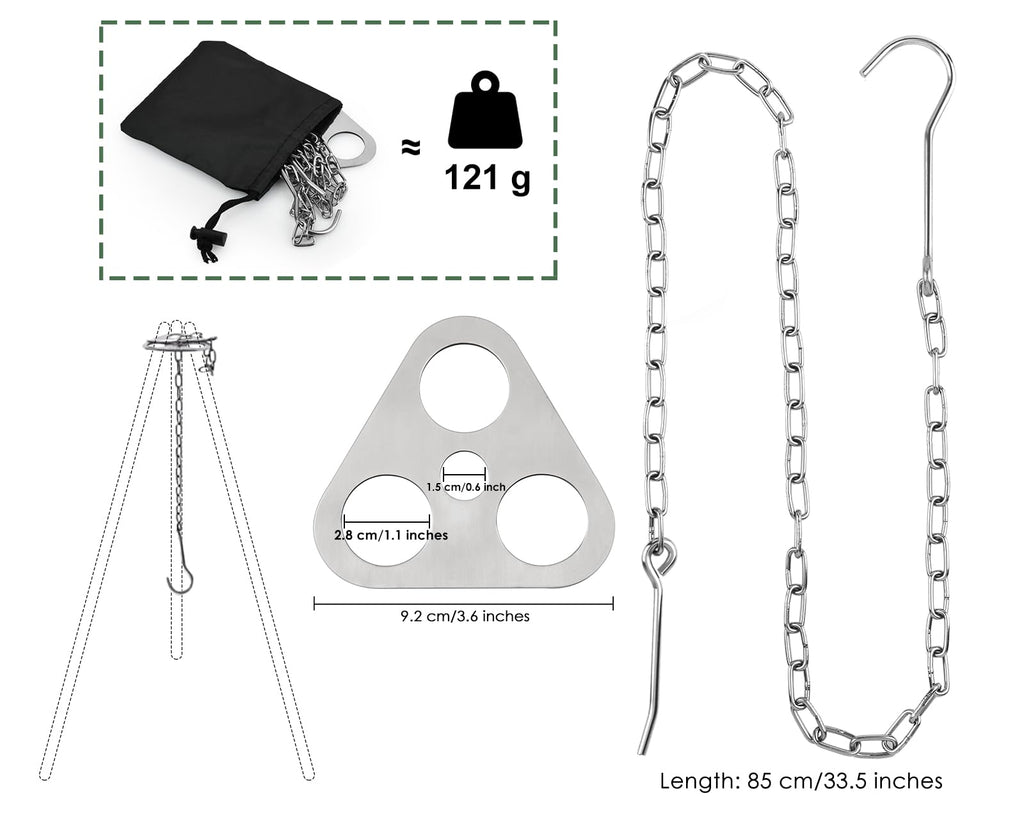 Ds. Distinctive Style Camping Tripod Board Turn Branches Into Stainless Steel Campfire Tripod With Adjustable Chain Camp Grill A