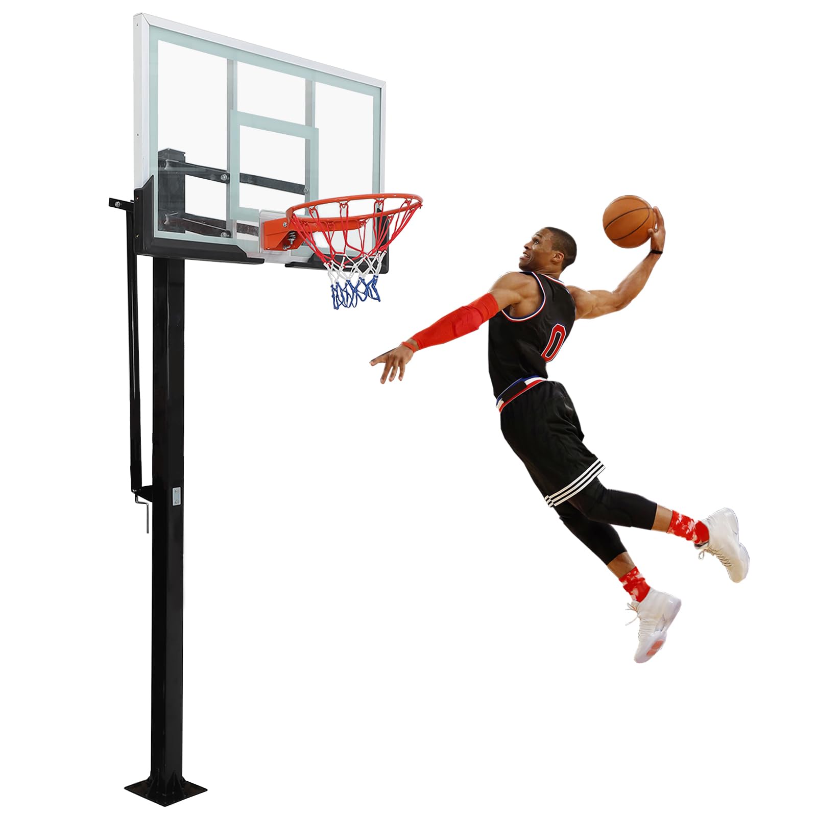Basketball Hoop Outdoor In Ground with Anti-Collision Foam, 55 Shatterproof Quick Adjustable 8-10ft Basketball Hoop Inground wit