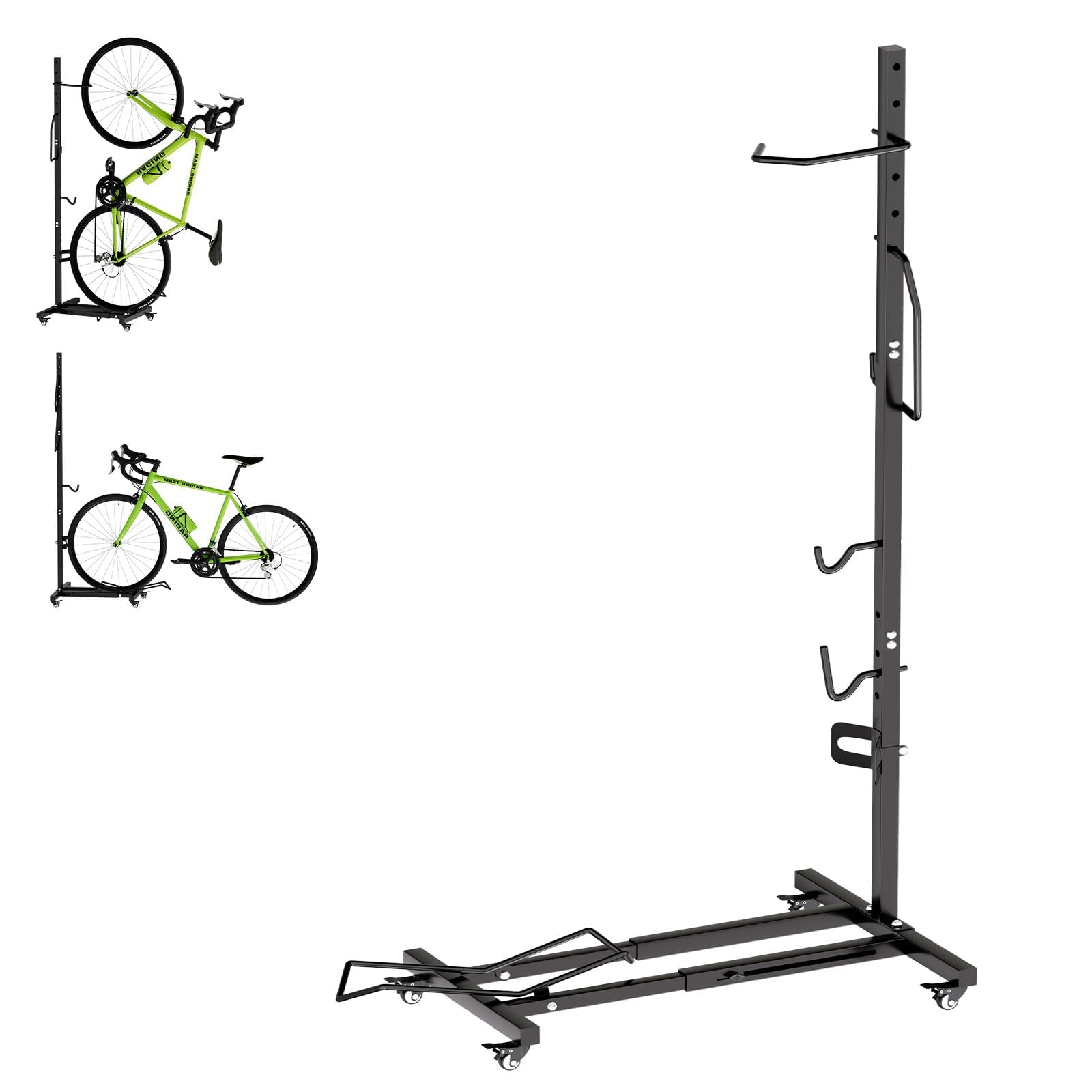 Vertical Bike Stand with Wheels, Space-Saving Freestanding Bike Rack, 360 Moveable Adjustable Height Indoor Bike Storage for Gar