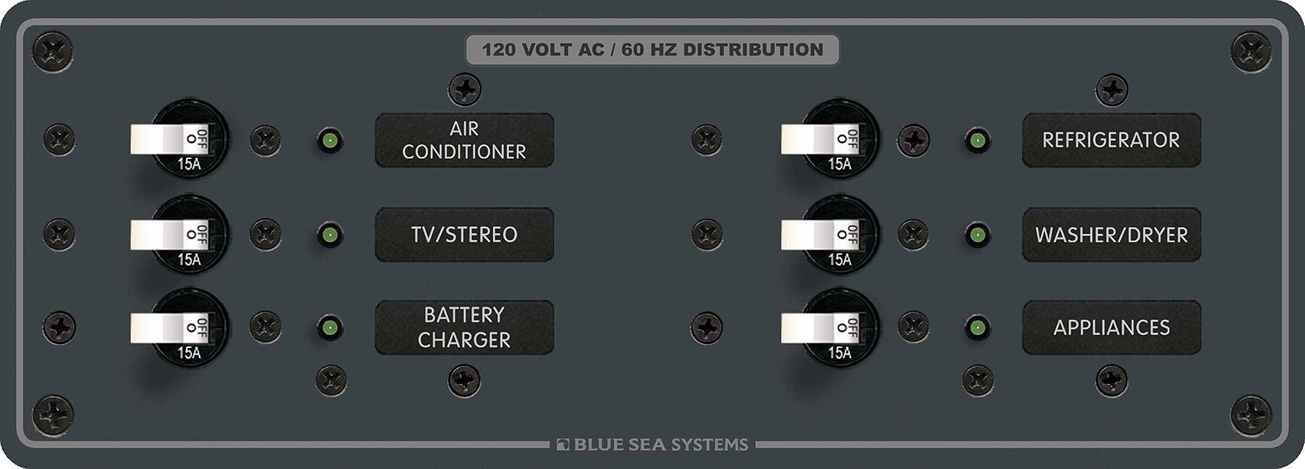 Blue Sea  8097BSS Panel 120VAC 6pos H (10EA)