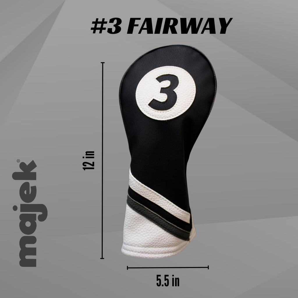 Golf Headcover Black And White Leather Style #3 Fairway Head Cover Fits Fairway Wood Clubs