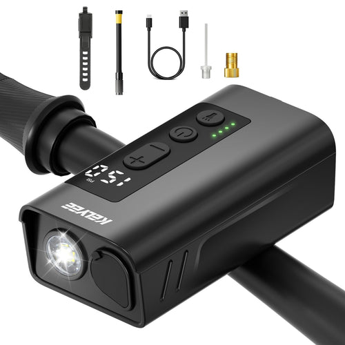 2-in-1 Mini Electric Bike Pump with LED Headlight, 150 PSI Portable Tire Inflator with Digital Gauge, Auto Shut Off, 2000mAh Typ