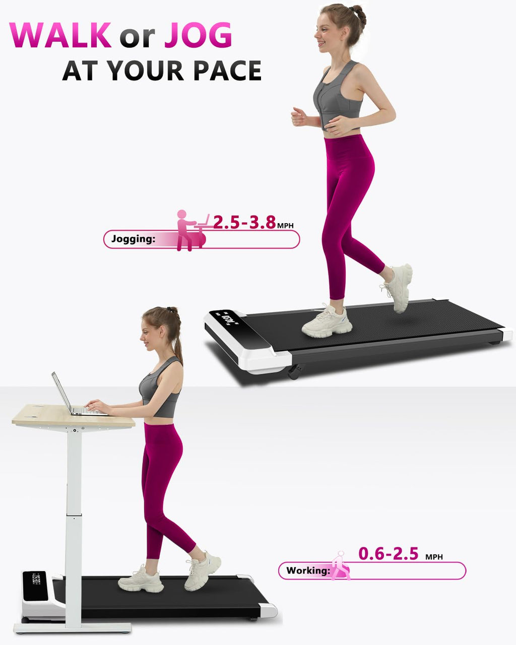 Walking Pad With Incline, 2.5Hp Low Noise Under Desk Treadmill, Walking Jogging Machine, Portable Treadmills With Remote Control