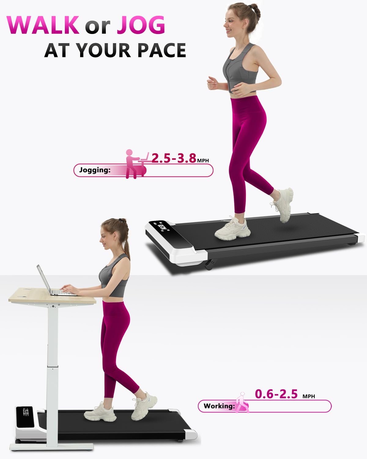 Walking Pad With Incline, 2.5Hp Low Noise Under Desk Treadmill, Walking Jogging Machine, Portable Treadmills With Remote Control