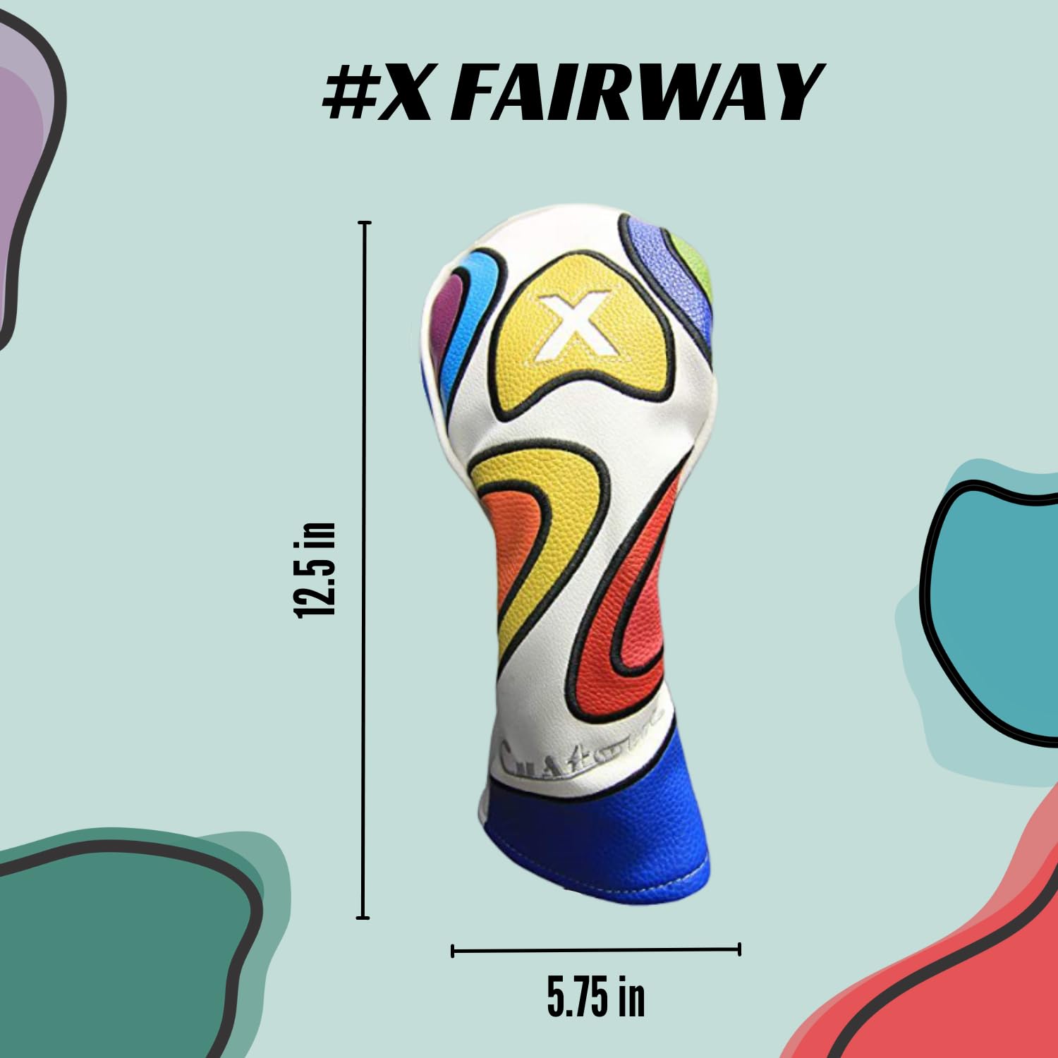 Majek Retro Golf Headcover Limited Edition Vintage Leather Style Psychedelic Colorful Groovy Custom Design X Fairway Wood Head C