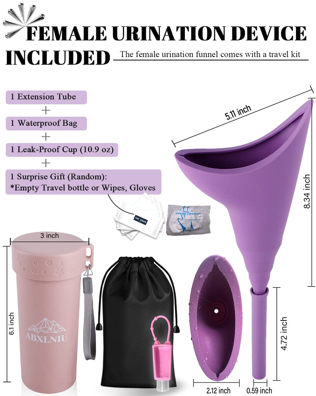 Abxlniu Female Urinal For Women, Reusable Female Urination Device With Tube Silicone Pee Funnel For Women Wee She Pee Standing U