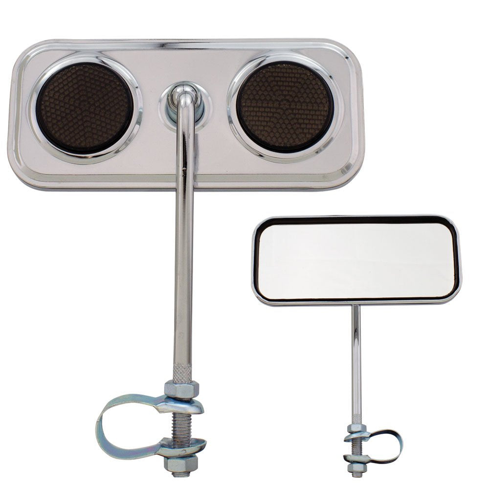 Rectangle Bicycle Mirror Chrome. Black Reflectors