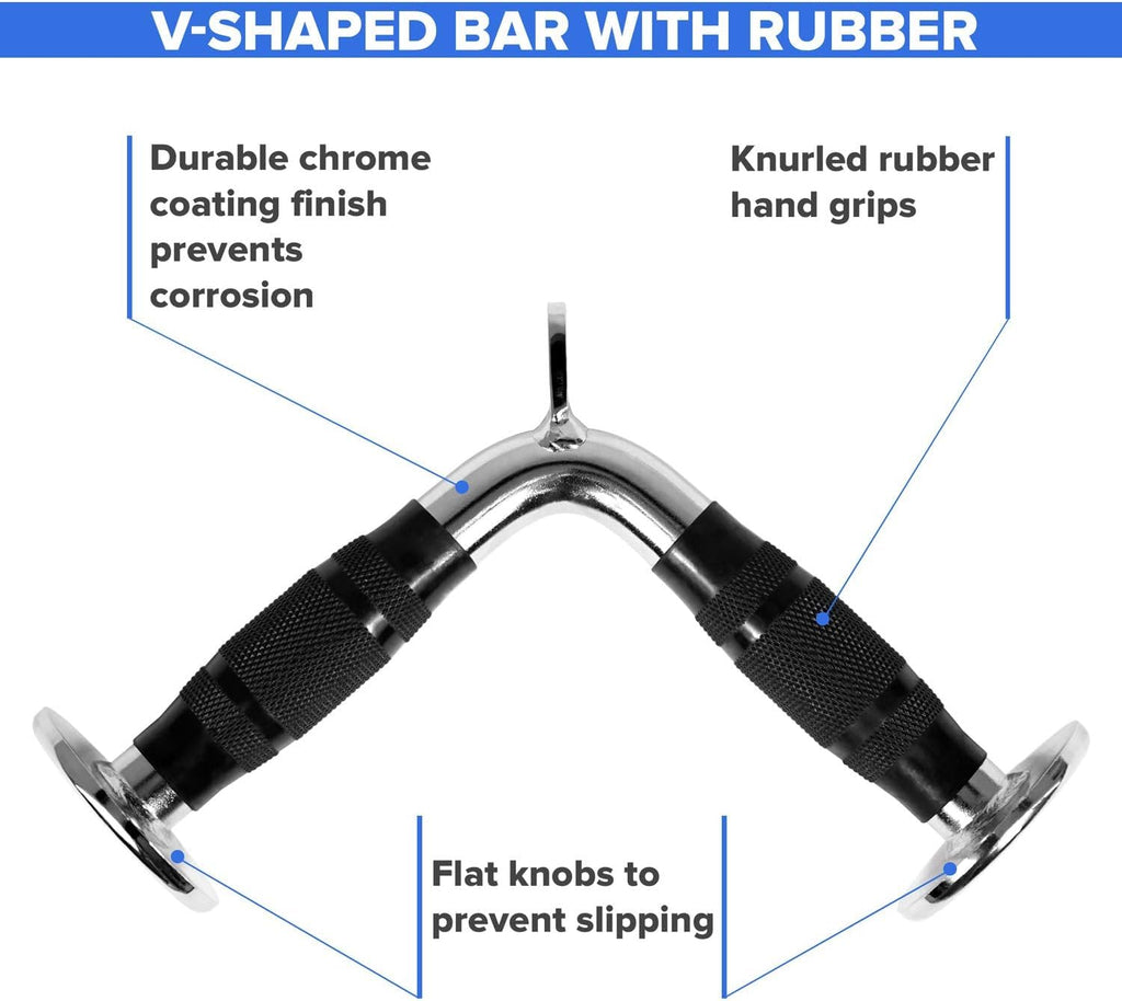 Yes4All Lat Cable Attachment, Tricep Press Down Bar With Diamond Knurl Handle, Support Up To 880 Lbs (Rubber - V Shaped Bar)