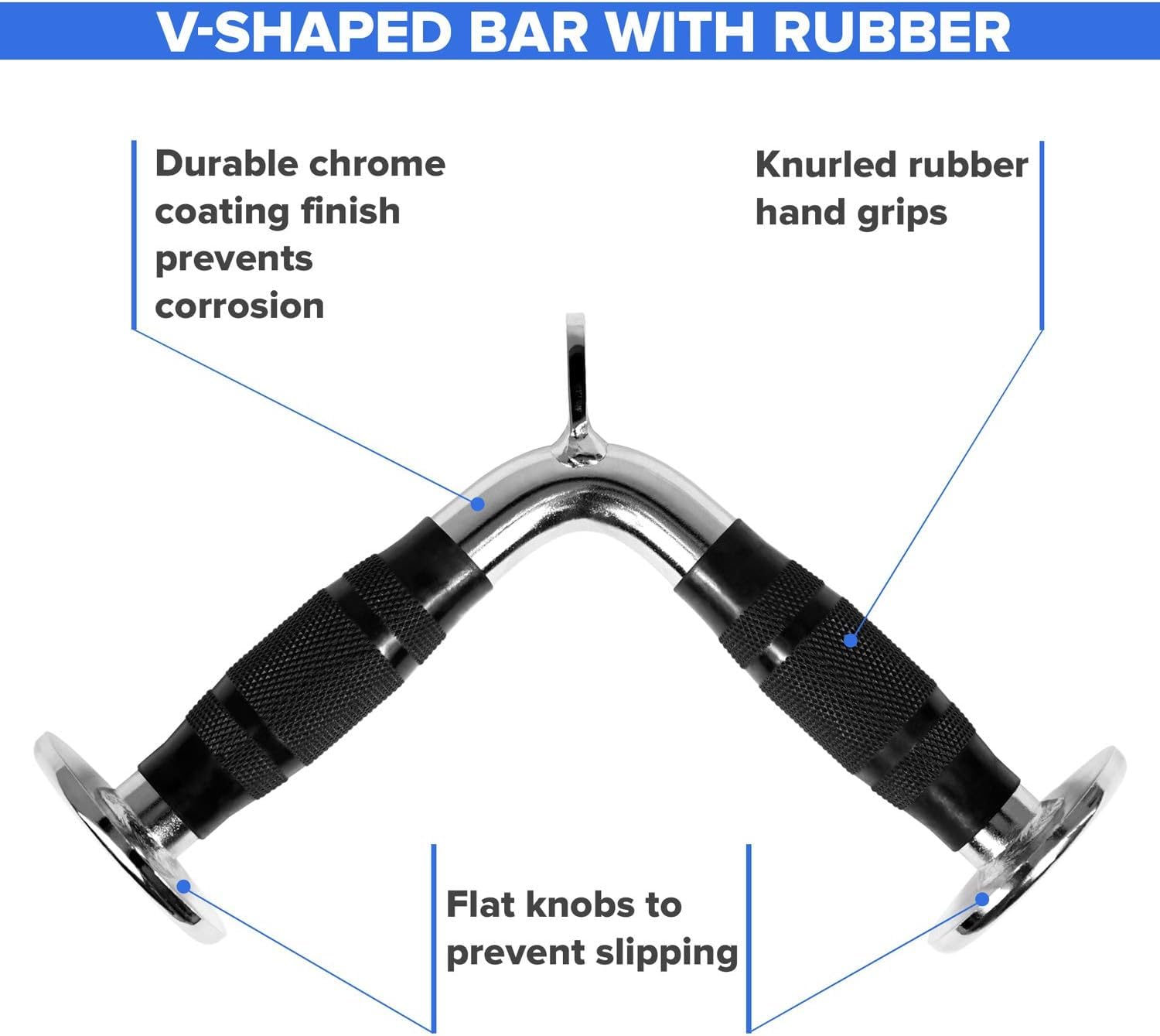 Yes4All Lat Cable Attachment, Tricep Press Down Bar With Diamond Knurl Handle, Support Up To 880 Lbs (Rubber - V Shaped Bar)