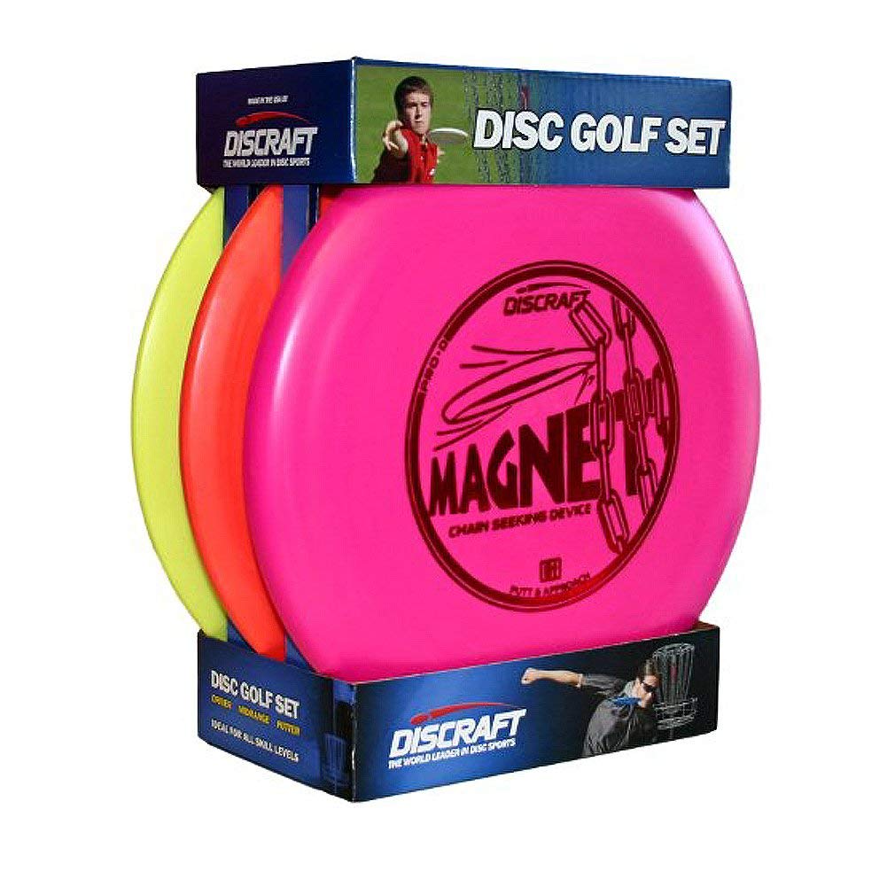 Discraft Starter Pack Beginner Disc Golf Set (3-Pack) 1 Driver, 1 Mid-Range, 1 Putter (Assorted Colors)