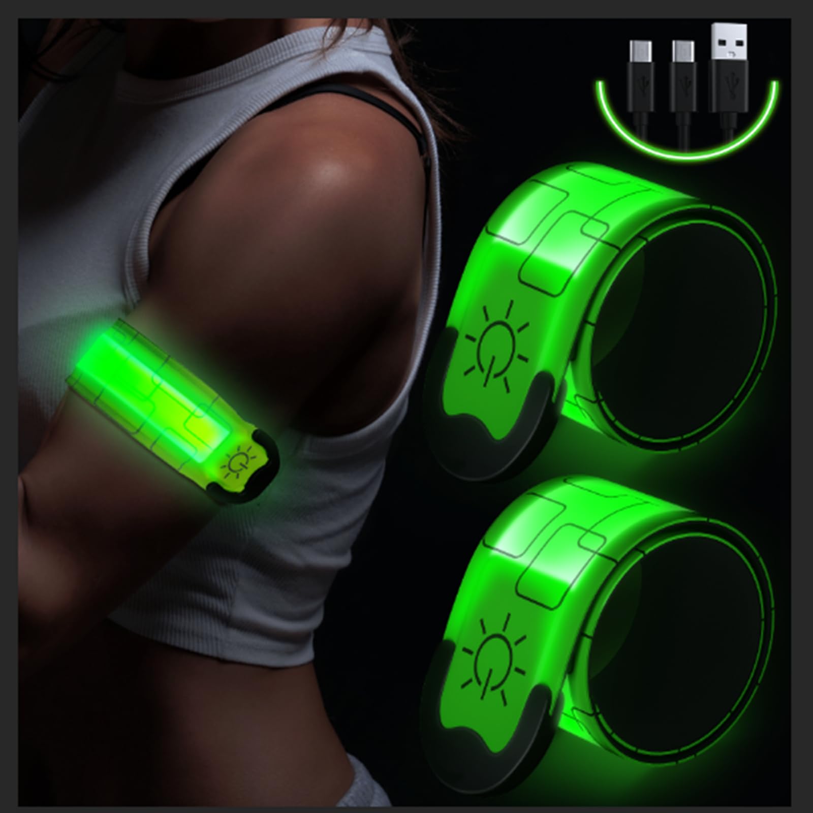 Simket Reflective Led Armband Rechargeable For Running(2 Pack), Running Lights For Runners, Running Lights, High Visibility Refl