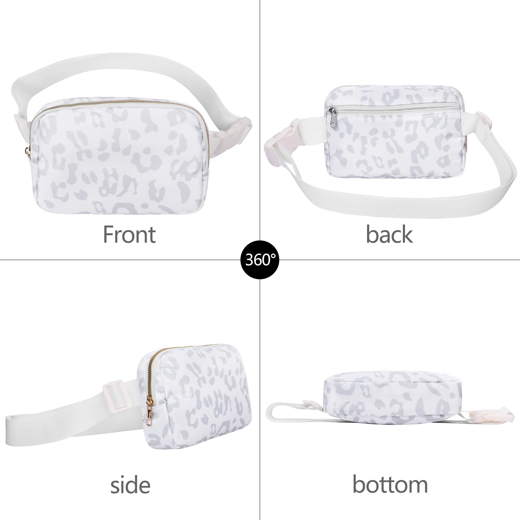 Vorolo Fanny Pack Christmas Gift For Women And Men Crossbody Bag Belt Bag Bum Bag With Adjustable Strap For Sportsleopard White