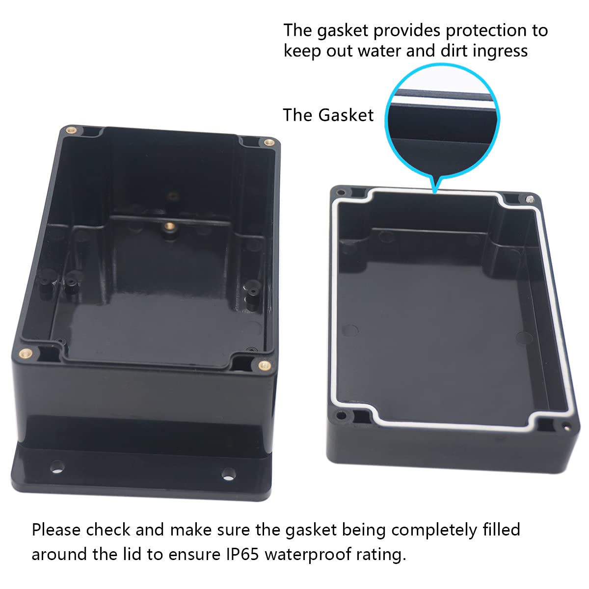 Junction Box, Zulkit Project Box Waterproof Dustproof Ip65 Abs Universal Electrical Boxes Enclosure With Fixed Ear Black 630 X 4