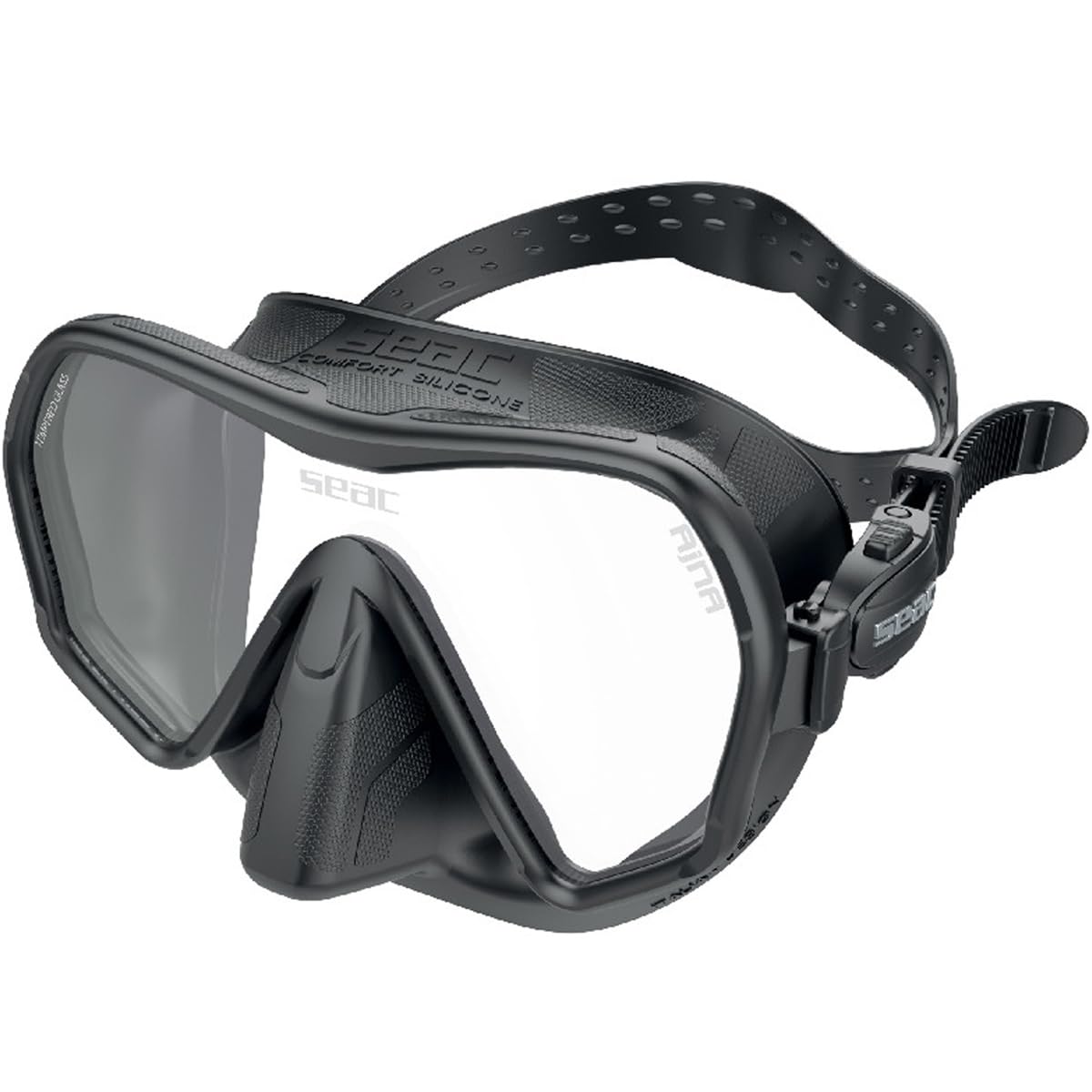 Seac Ajna, Frameless Scuba Diving Mask With Wide View, 100% Silicone Skirt,Black