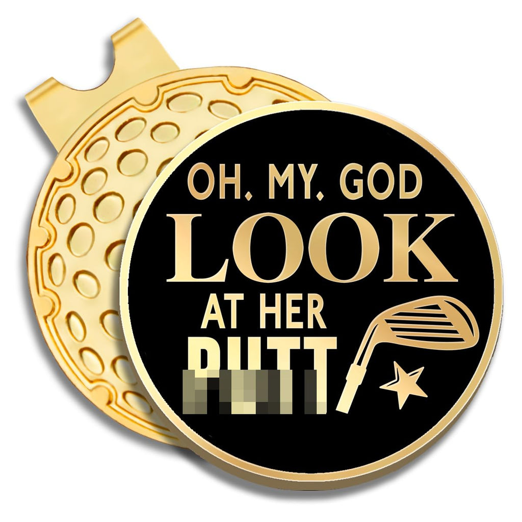 Geygie Oh My God Look At Her Black Gold Golf Ball Marker With Magnetic Hat Clip, Golf Accessories For Men Women, Golf Gift For M