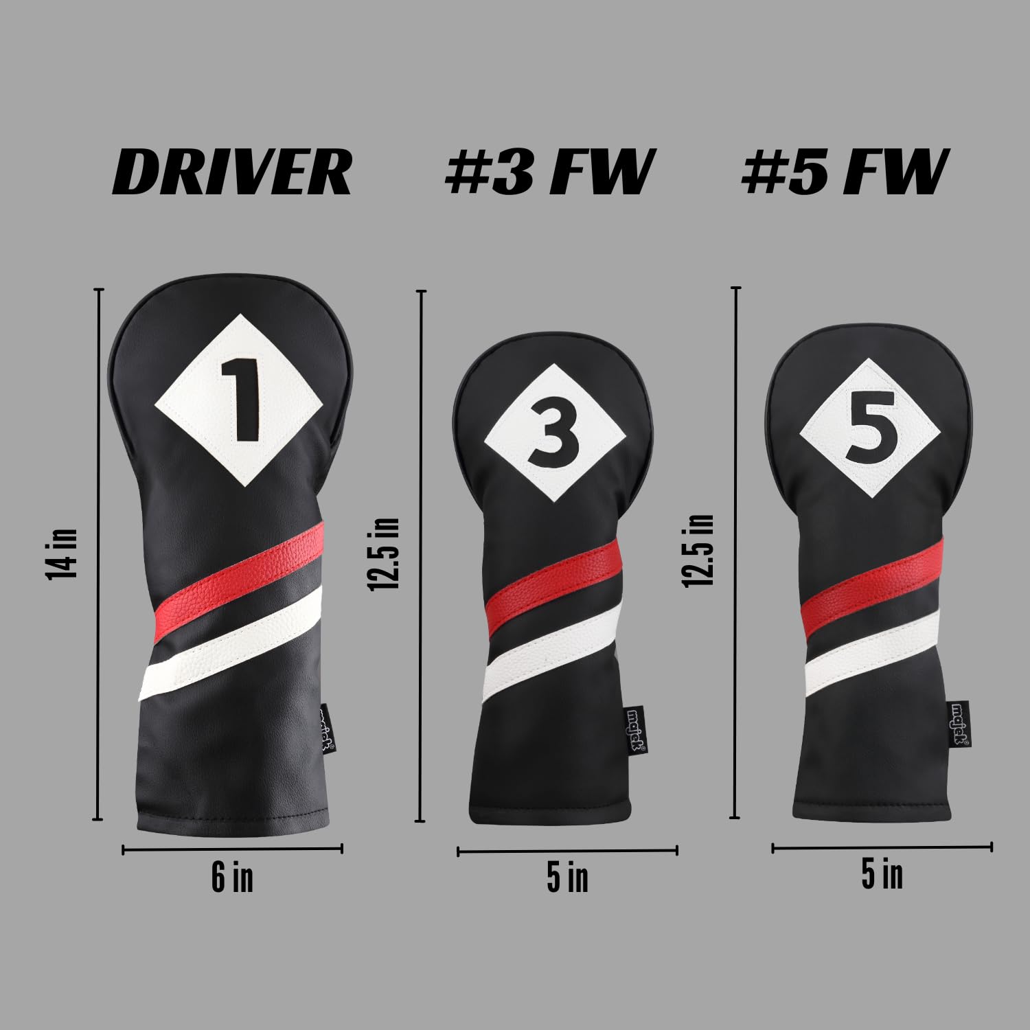 Majek Retro Golf Headcovers Black Red And White Vintage Leather Style 1 3 5 Driver And Fairway Head Covers Fits 460Cc Drivers Cl