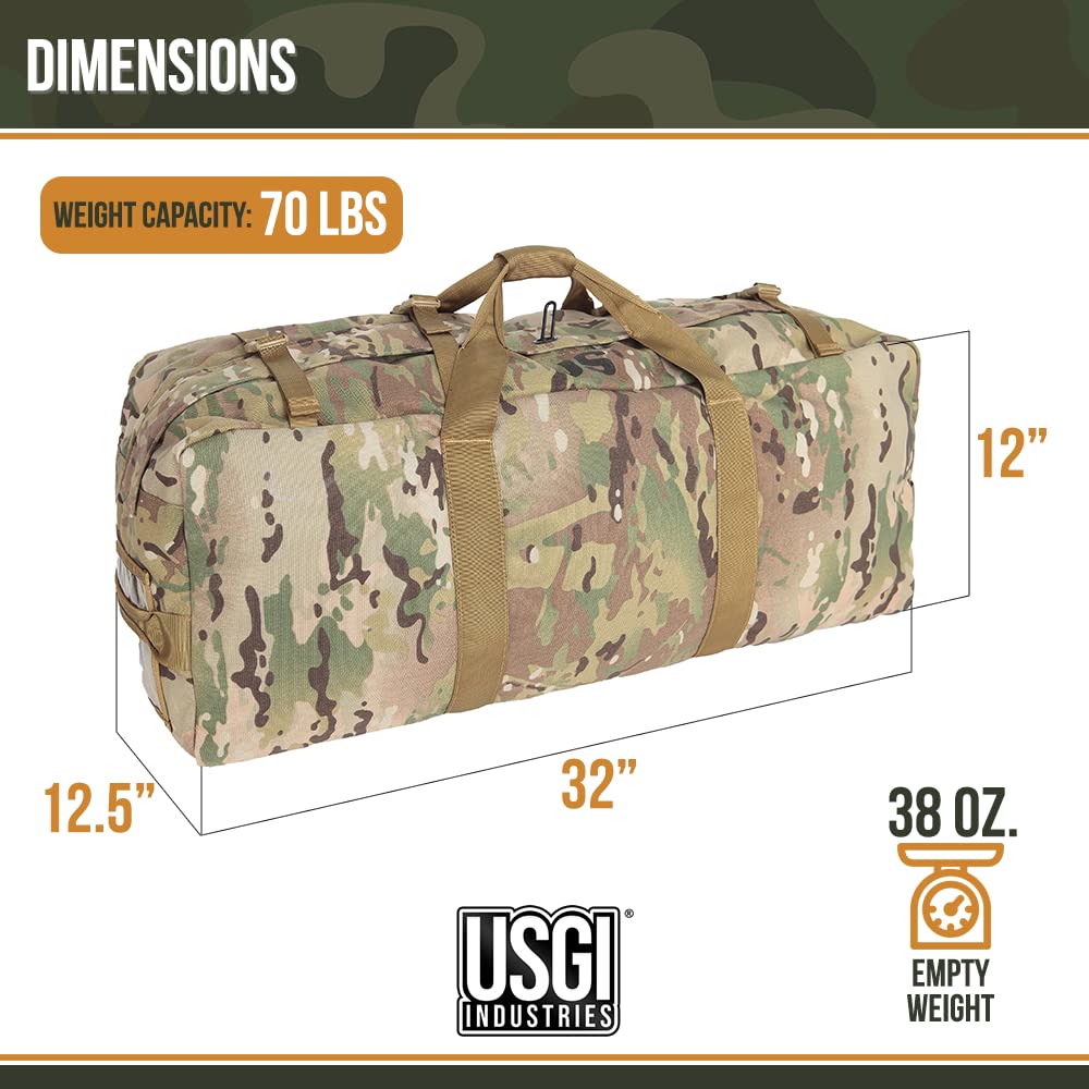 Usgi Industries Tactical Duffel Bag | Military Deployment Luggage | Perfect For Camping, Hiking, Traveling, Stealth, Survival |