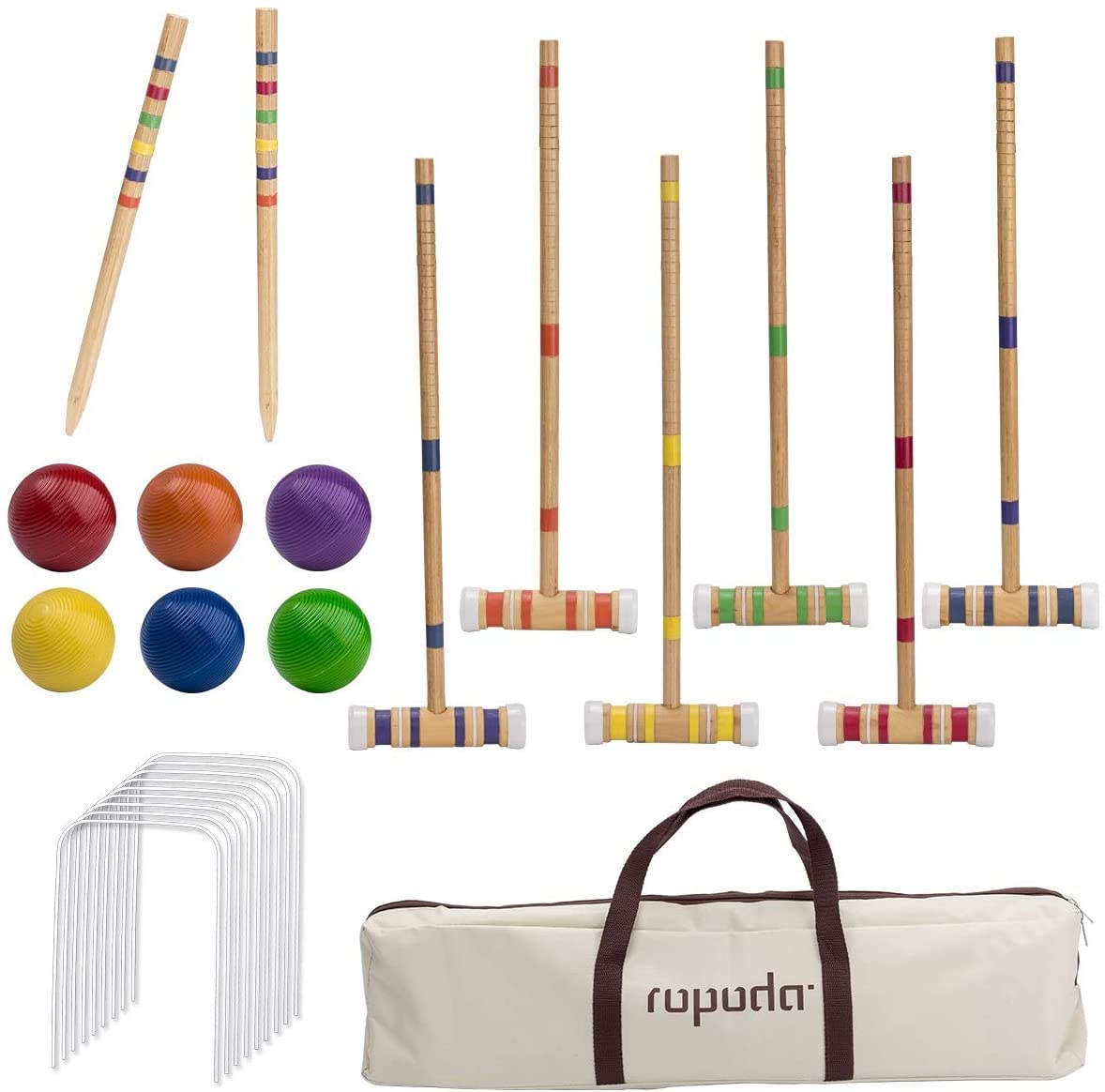 Ropoda Six-Player Croquet Set With Wooden Mallets, Colored Balls, Sturdy Carrying Bag For Adults &Kids, Perfect For Lawn,Backyar