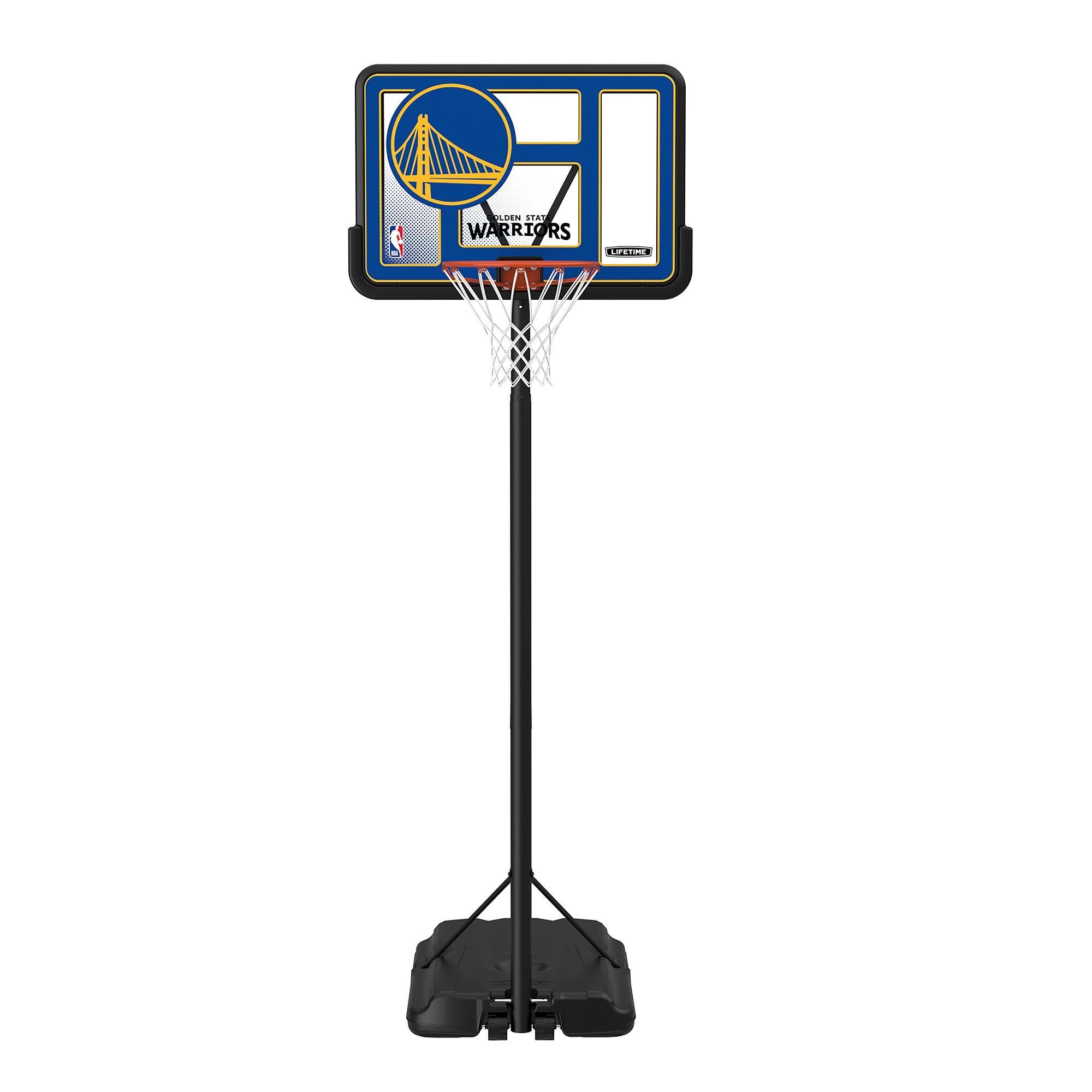 Lifetime NBA Golden State Warriors Portable Basketball Hoop, Adjustable Height 7.5-10 Ft, 44 Inch Shatterproof Fusion Backboard,