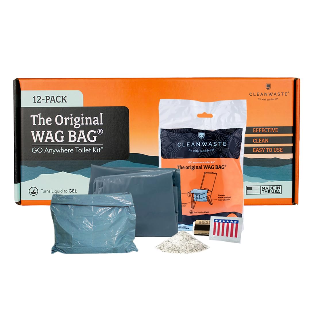Cleanwaste Original Wag Bag Portable Toilet (12 Pack) - Go Anywhere Kit For Camping, Boating, Travel - Nasa Gelling Powder For P