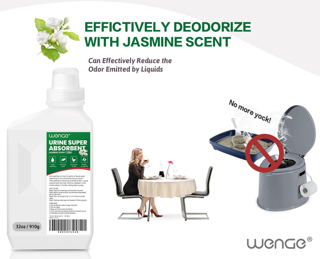 Wenge Urine Super Absorbent, Solidifier - 180 Use Poo Gel For Camping, Eco Absorbent Liquid Waste Gelling And Deodorizing Powder
