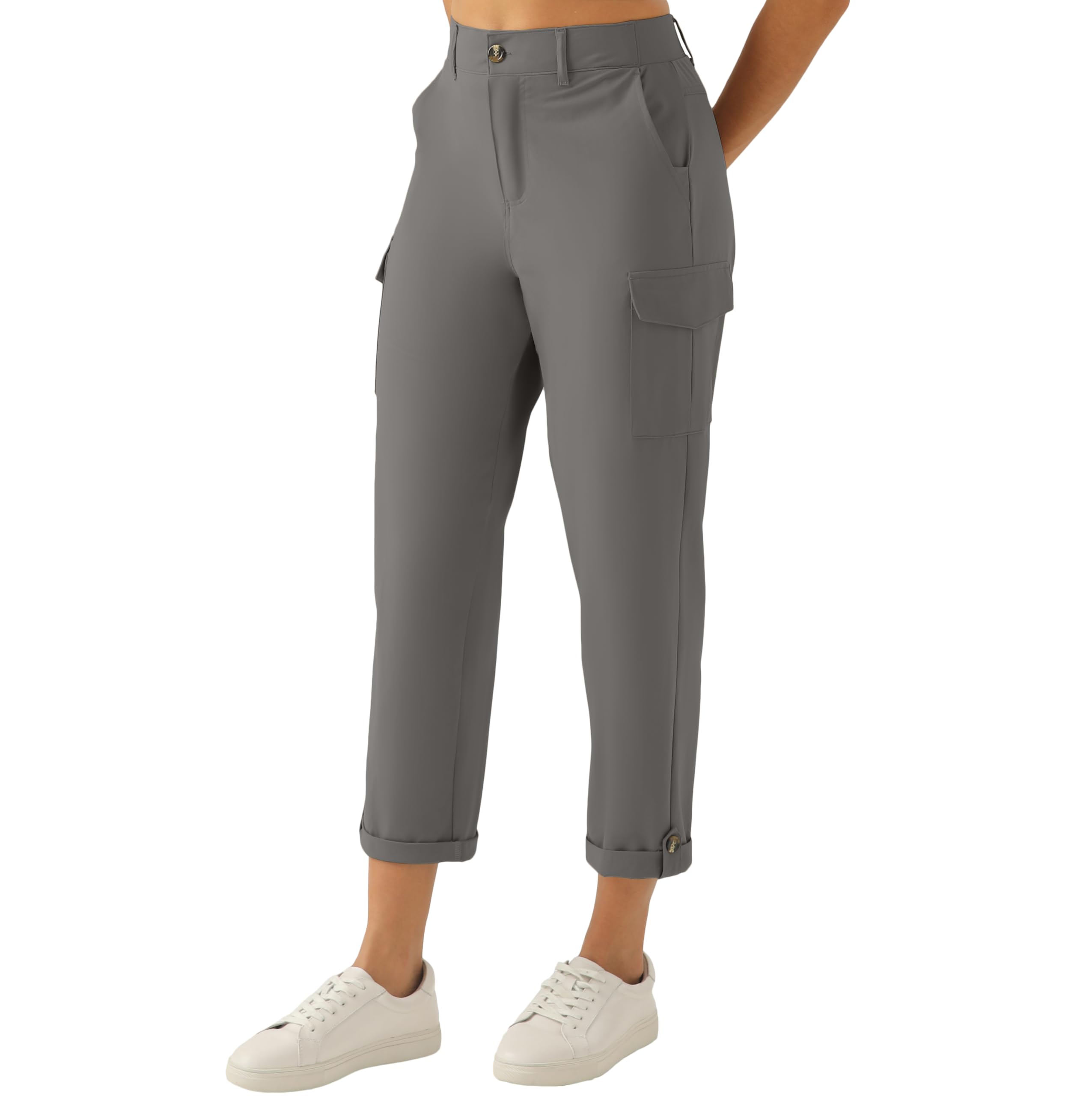 zsenoxaxi Womens Lightweight Hiking Pants Stretchy Quick Dry Capri Cargo Pants with Pockets for Golf Casual Travel Outdoor(Char