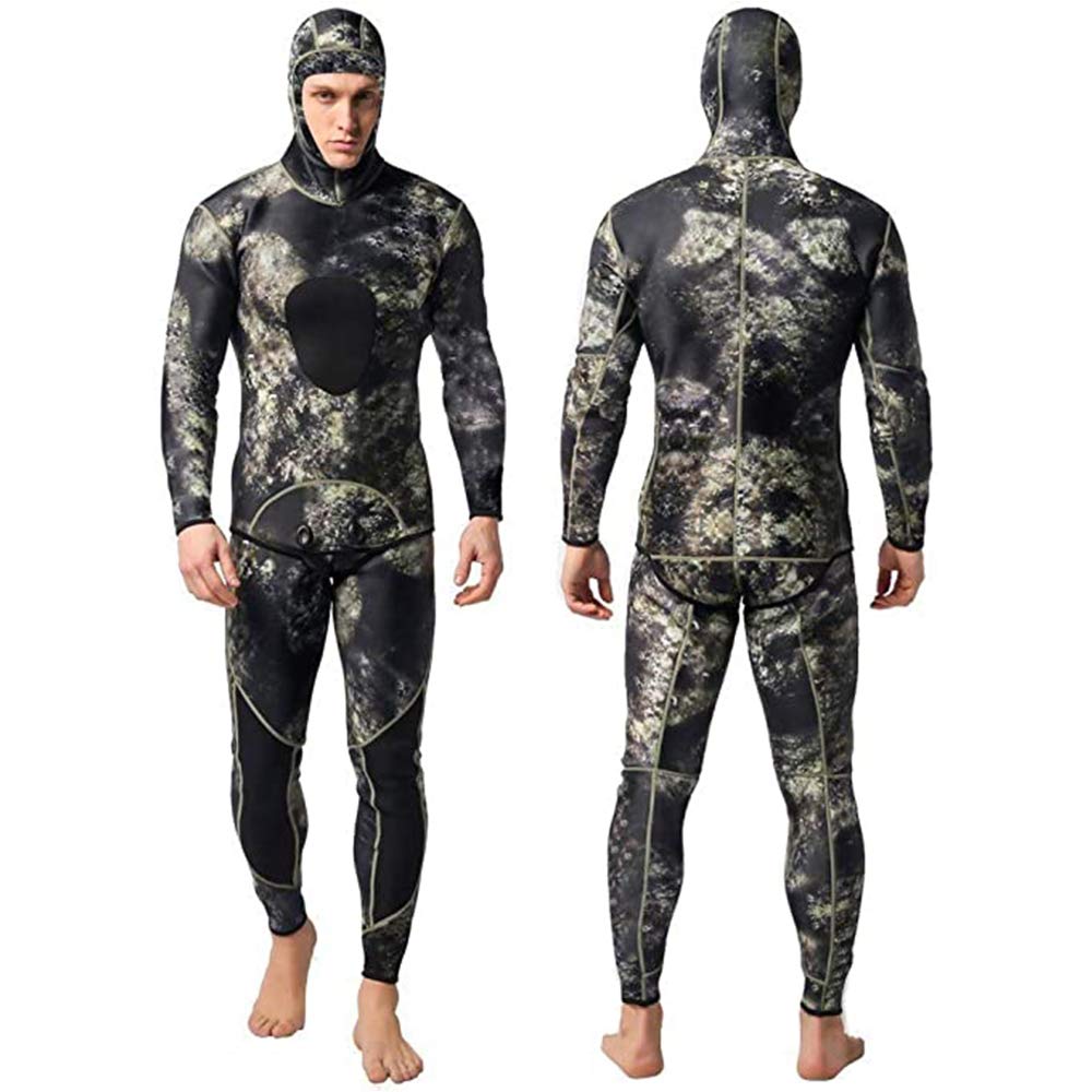 Nataly Osmann Camo Spearfishing Wetsuits Men 3mm /1.5mm Neoprene 2-Pieces Hooded Long Sleeve Scuba Diving Suit Full Body Keep Wa