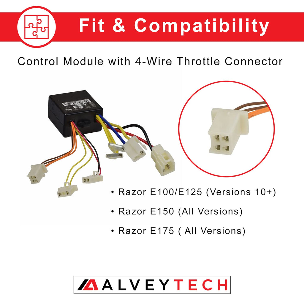 Alveytech Zk2400-Dp-Ld (Zk2400-Dp-Fs) Control Module With 4-Wire Throttle Connector - Fits The Razor E175 (V1+) Electric Scooter