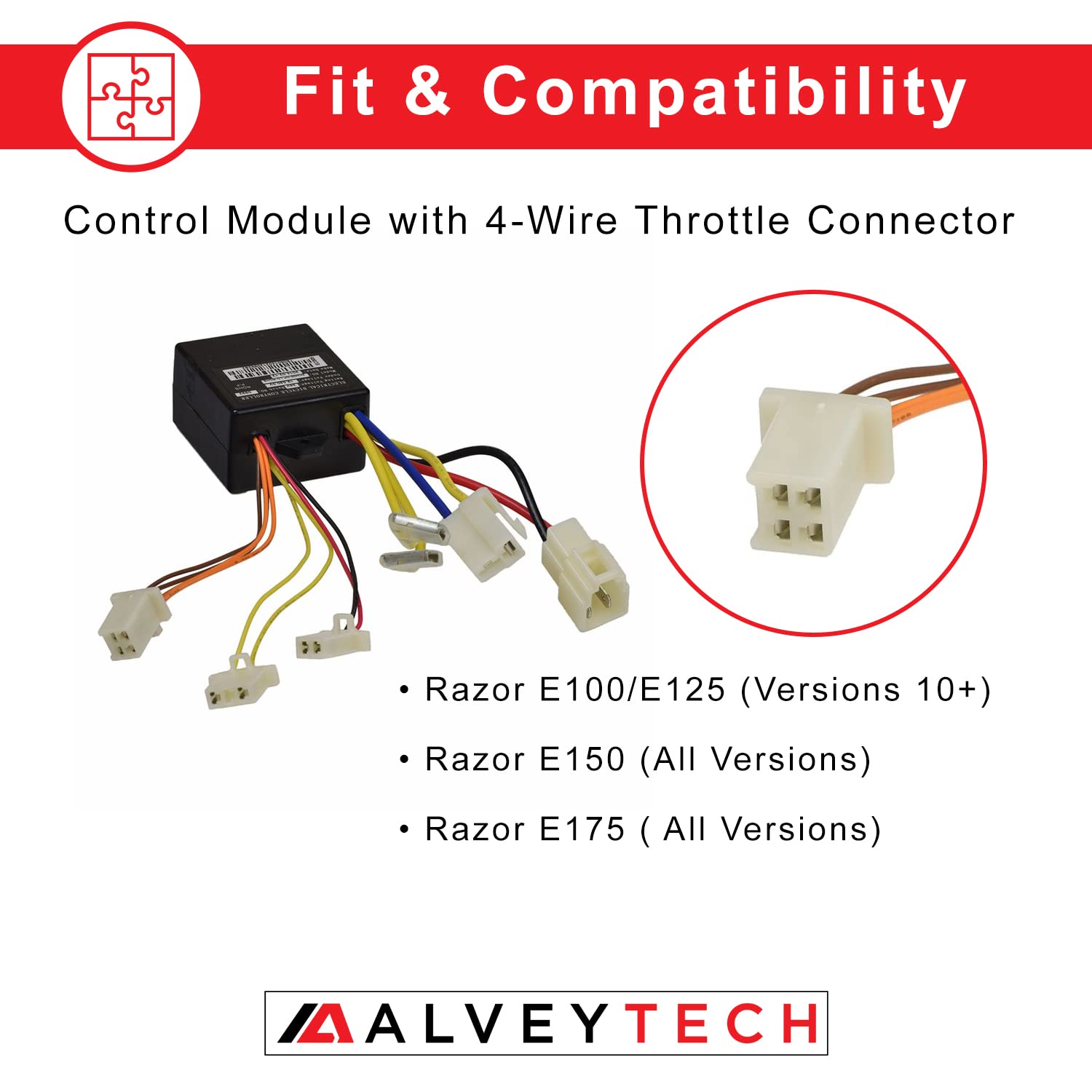 Alveytech Zk2400-Dp-Ld (Zk2400-Dp-Fs) Control Module With 4-Wire Throttle Connector - Fits The Razor E175 (V1+) Electric Scooter