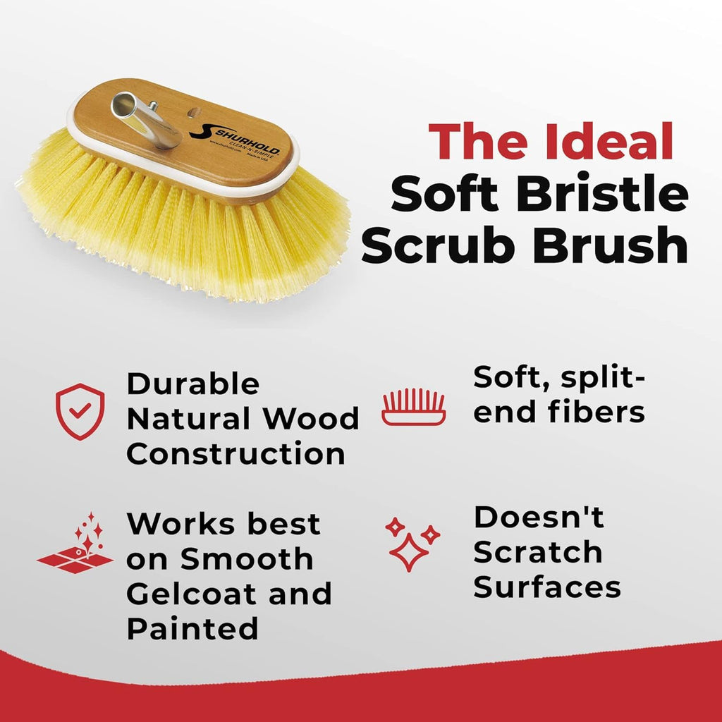 Shurhold Classic 6'' Soft Bristle Boat Deck Brush, Safe For Use On Gelcoat, Fiberglass And Painted Surfaces, Attachable To Any H