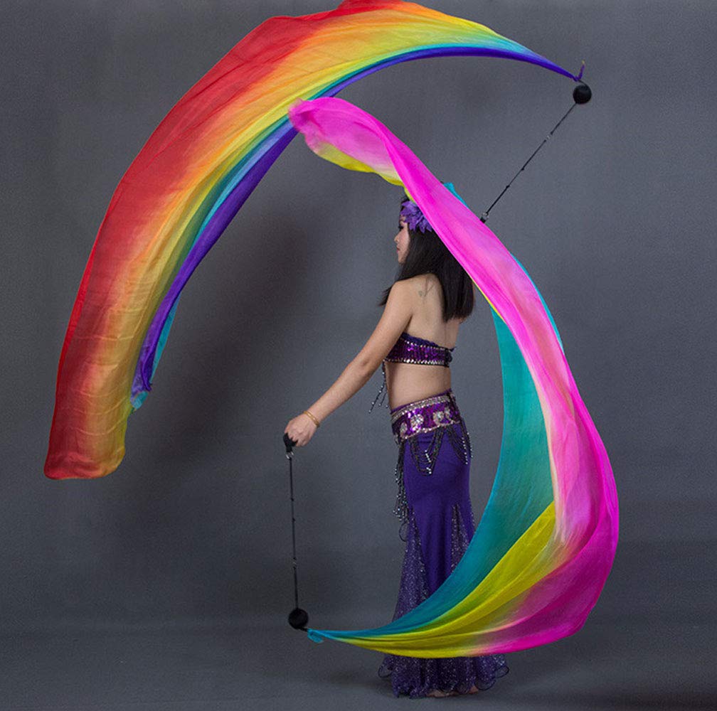 Kikigoal 2Pcs 2.5X0.9M/98.43''X35.43'' Multi-Color Dance Silk Veil Poi (2.5X0.9M/98.43''X35.43'', Pink Yellow Blue)