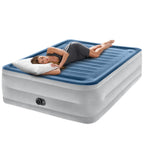 Intex: Dura-Beam Deluxe Comfort-Plush Air Mattress - 22'' Queen Blue - Built-In Electric Pump, Durable Fiber-Tech, Carry Bag Inc