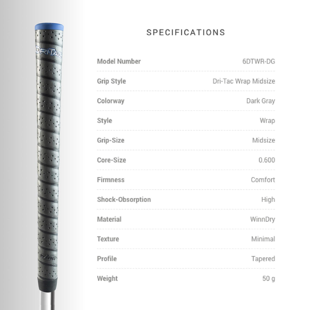 Winn Dri-Tac Wrap Midsize (+1/16 Inch) 13 Piece Golf Grip Bundle (